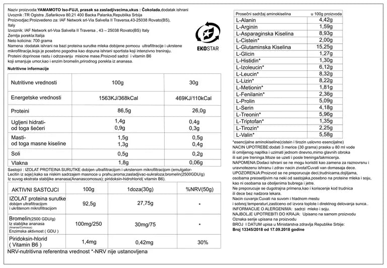 Yamamoto Iso-Fuji 700g – Double Chocolate