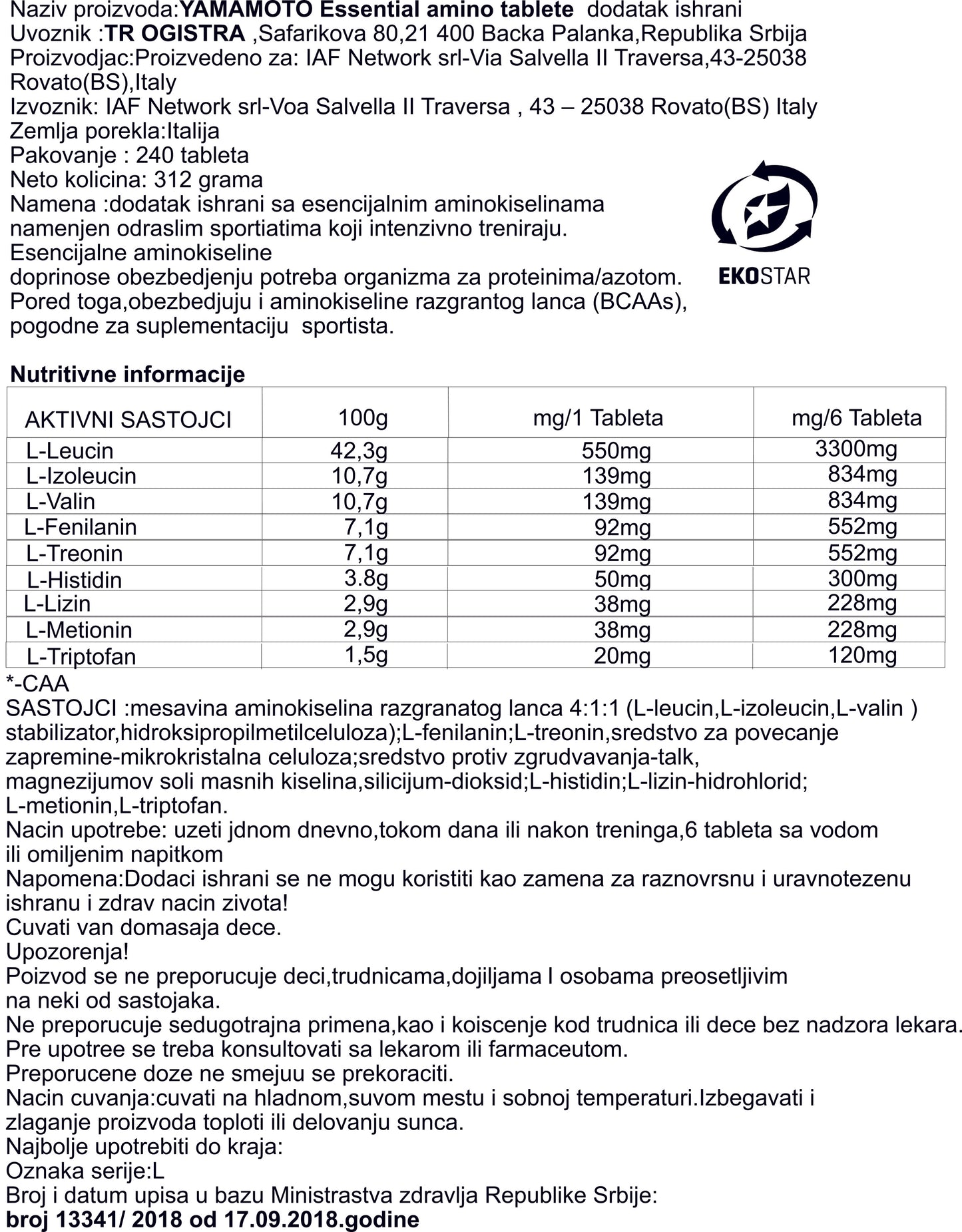 Yamamoto Essential Amino – 240 Tableta