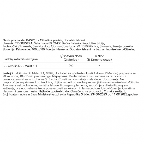 Basic Citrulline PRO - Citrulin (400g)