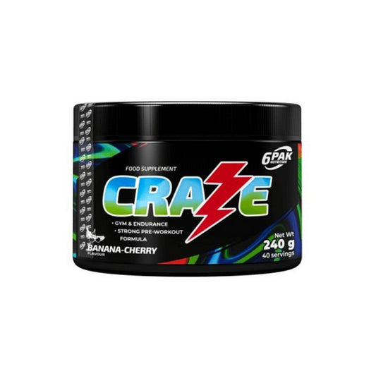6PAK Craze 240g Banana Cherry preworkout/reaktor