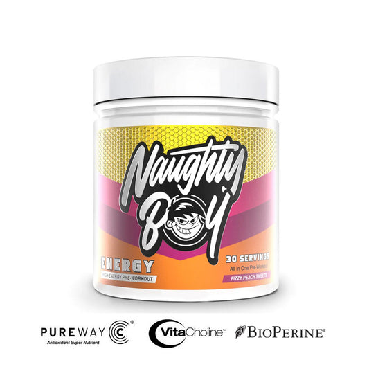 Naughty Boy Energy 390g Fizzy Peach Sweets preworkout/reaktor