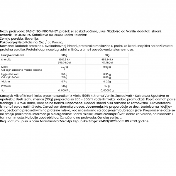 Basic Iso PRO – Vanilla (2kg)